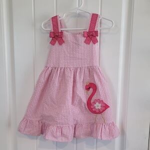 Pink Gingham Dress with Flamingo Appliqué